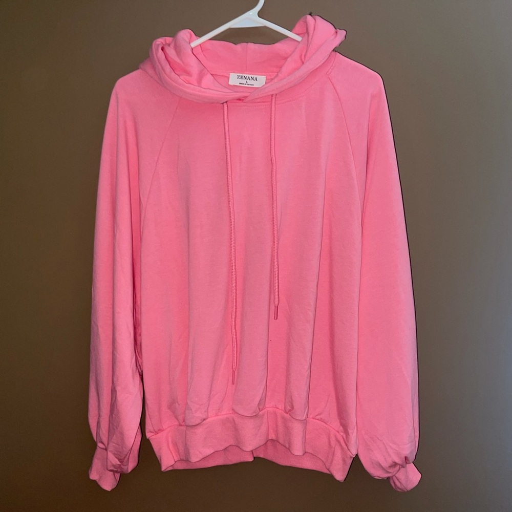 ZENANA Hot Pink Bubble Sleeve Hoodie